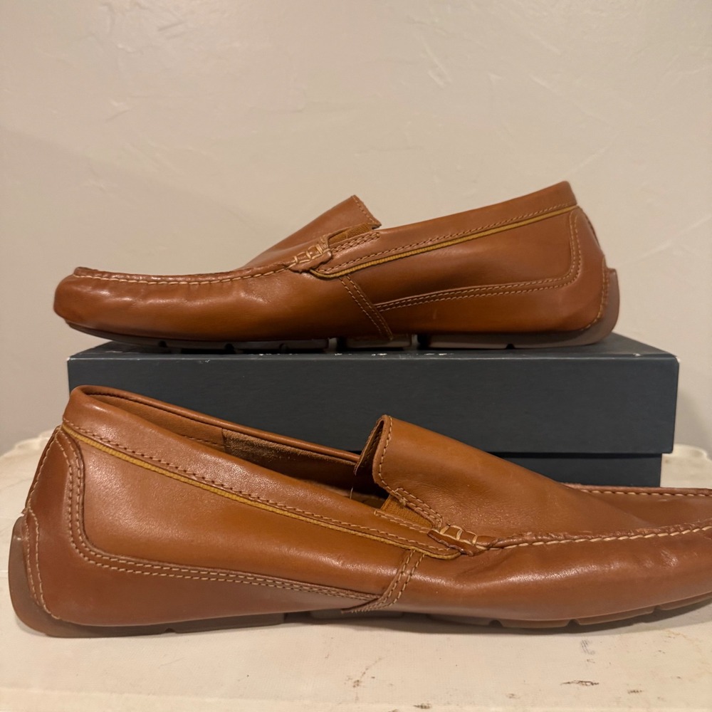 Clarks Markman Plain Loafers Mens 13 M Tan Leather Excellent Driving Shoes